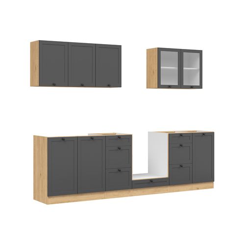 Cuisine Complète 260 Cm,ensemble De Meuble De Cuisine, Plan De Travail Non Inclus