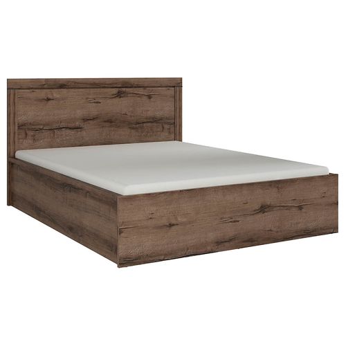 Lit Coffre Adulte 2 Places 160x200 Avec Cadre Sommier Et Rangement, Coloris Chêne Marron Foncé