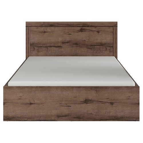 Lit Coffre Adulte 2 Places 140x200 Avec Cadre Sommier Et Rangement, Coloris Chêne Marron Foncé