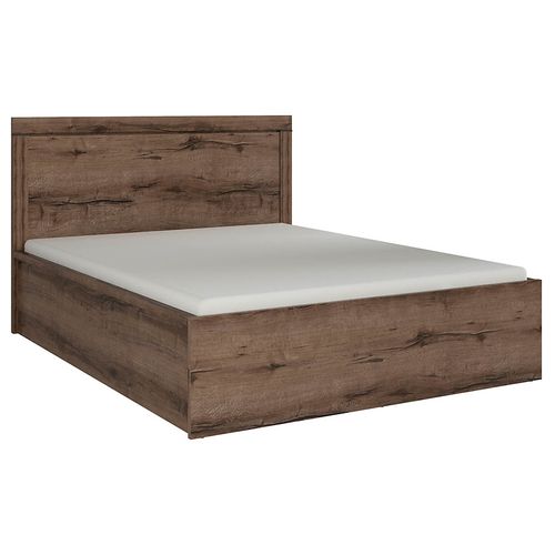 Lit Coffre Adulte 2 Places 140x200 Avec Cadre Sommier Et Rangement, Coloris Chêne Marron Foncé
