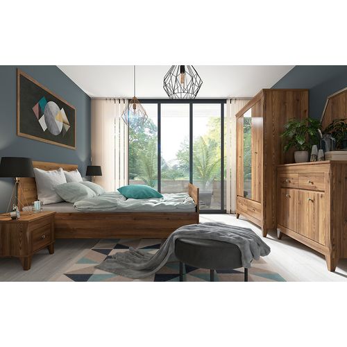 Lit Adule Double 140x200 Lit 2 Places Coloris Mélèze Doré - L. 204,5 X P. 145,5 X H. 78,5-102,5 Cm