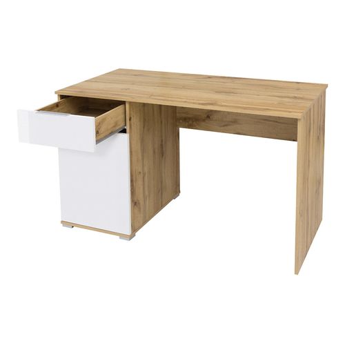 Bureau Avec 1 Portes Et 1 Tiroir Coloris Chêne Wotan/blanc Brillant - L. 120 X P. 60 X H. 76 Cm