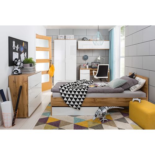 Bureau Avec 1 Portes Et 1 Tiroir Coloris Chêne Wotan/blanc Brillant - L. 120 X P. 60 X H. 76 Cm