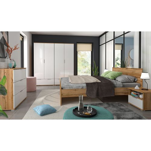 Commode Meuble De Rangement à 3 Tiroirs,coloris Chêne Wotan/blanc Brillant