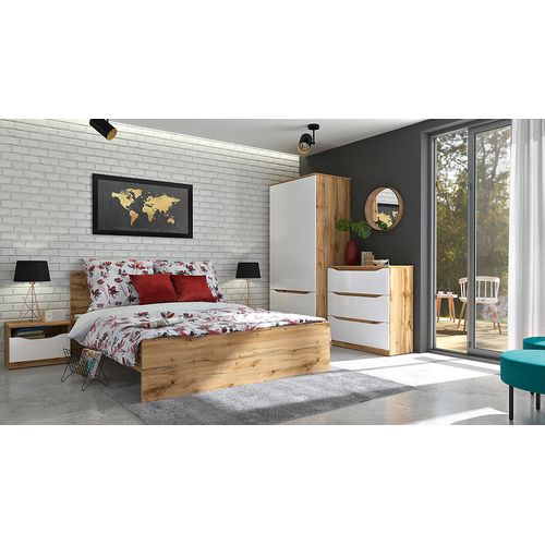 Commode à 3 Tiroirs, Coloris Chêne Wotan/blanc Brillant - L. 90 X P. 39,5 X H. 91,5 Cm