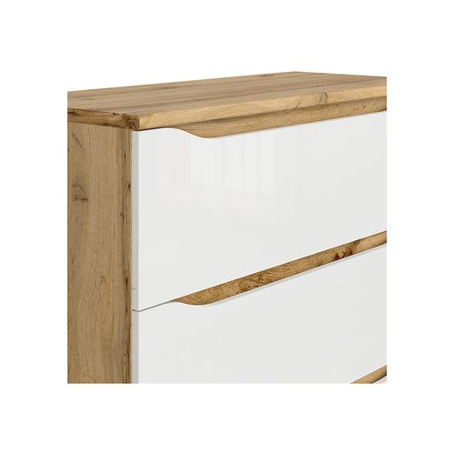 Commode à 3 Tiroirs, Coloris Chêne Wotan/blanc Brillant - L. 90 X P. 39,5 X H. 91,5 Cm