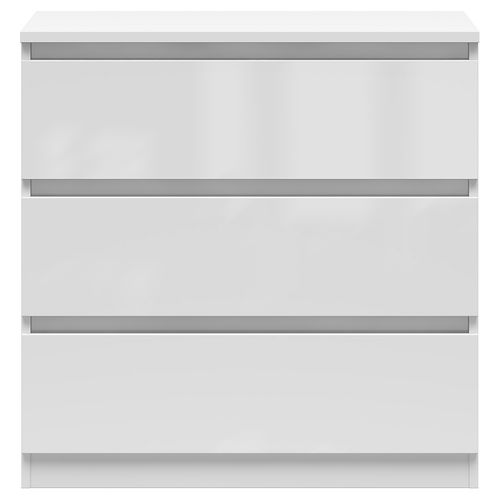 Commode Meuble De Rangement à 3 Tiroirs Coloris Blanc Brillant - L. 75 X P. 45 X H. 75,5 Cm