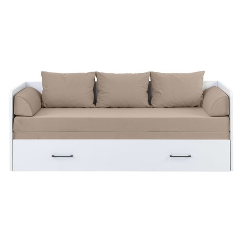 Lit, canapé convertible 80-160x200 cm avec coffre de rangement, matelas et 3 oreillers