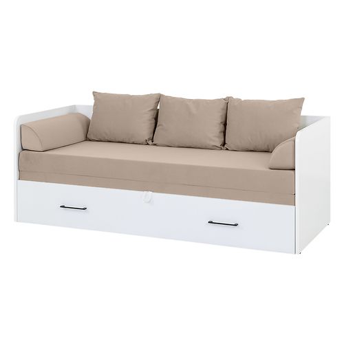 Lit, canapé convertible 80-160x200 cm avec coffre de rangement, matelas et 3 oreillers