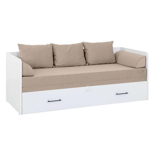 Lit, canapé convertible 80-160x200 cm avec coffre de rangement, matelas et 3 oreillers