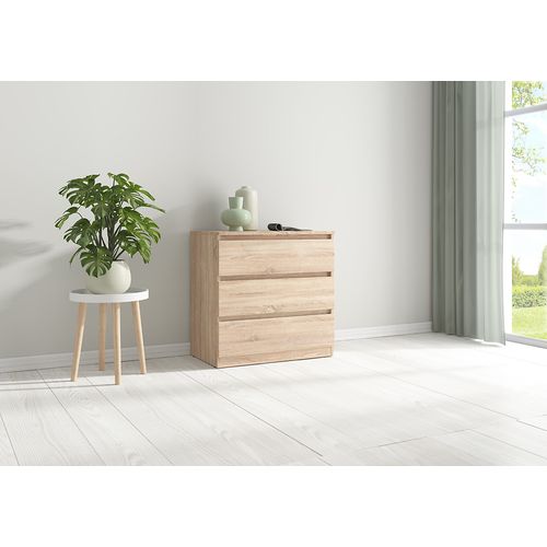 Commode à 3 Tiroirs Meuble De Rangement , Coloris Chêne Sonoma - L. 75 X P. 45 X H. 75,5 Cm