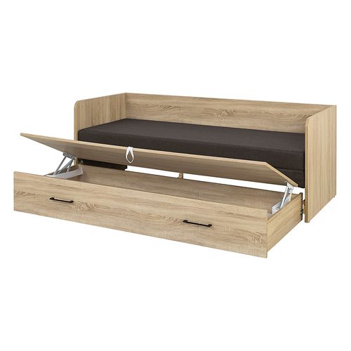 Lit canapé convertible 80-160x200 cm avec coffre de rangement, matelas et 3 oreillers