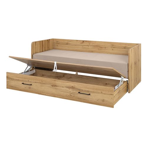 Lit canapé convertible 80-160x200 cm avec coffre de rangement, matelas et 3 oreillers