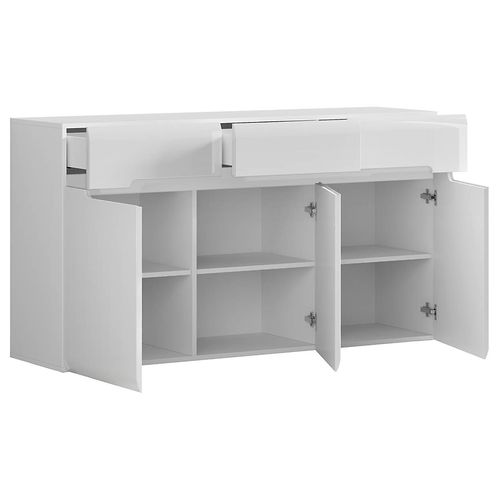 Commode Meuble De Rangement à 3 Portes Et 3 Tiroirs, Coloris Blanc/blanc Haute Brillance