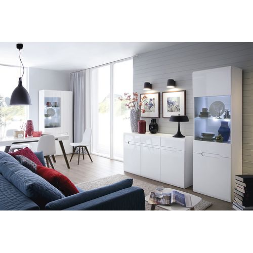 Commode Meuble De Rangement à 3 Portes Et 3 Tiroirs, Coloris Blanc/blanc Haute Brillance