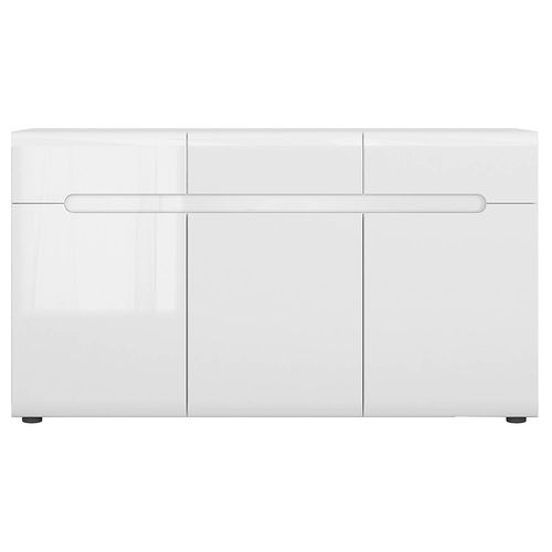 Commode Meuble De Rangement à 3 Portes Et 3 Tiroirs, Coloris Blanc/blanc Haute Brillance