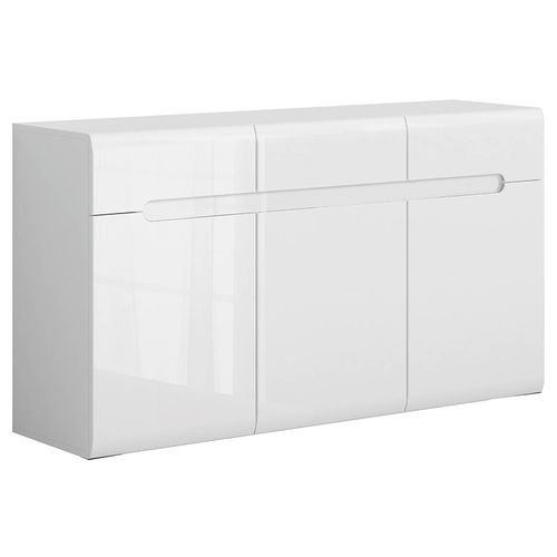 Commode Meuble De Rangement à 3 Portes Et 3 Tiroirs, Coloris Blanc/blanc Haute Brillance