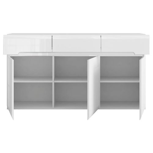 Commode Meuble De Rangement à 3 Portes Et 3 Tiroirs, Coloris Blanc/blanc Haute Brillance