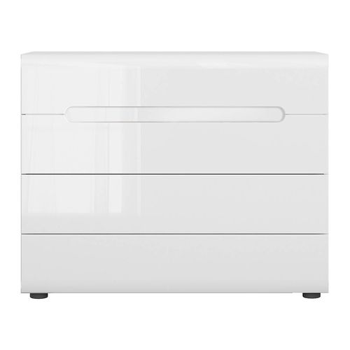 Commode Meuble De Rangement à 4 Tiroirs, Coloris Blanc/blanc Haute Brillance