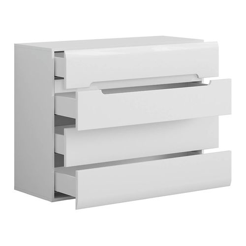 Commode Meuble De Rangement à 4 Tiroirs, Coloris Blanc/blanc Haute Brillance