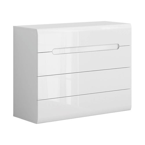 Commode Meuble De Rangement à 4 Tiroirs, Coloris Blanc/blanc Haute Brillance