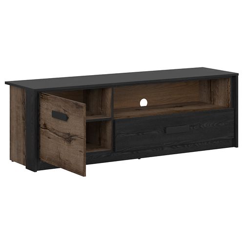 Meuble TV Avec 1 Porte Et Tiroir,coloris Chêne Marron Foncé/chêne Noir - L. 150 X P. 41 X H. 49 Cm
