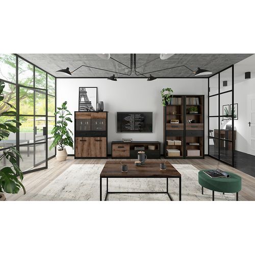 Meuble TV Avec 1 Porte Et Tiroir,coloris Chêne Marron Foncé/chêne Noir - L. 150 X P. 41 X H. 49 Cm