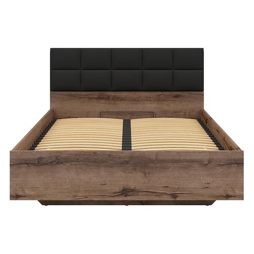 Lit Coffre 140x200 Avec Tête De Lit Rembourrée Noir, Sommier Et Rangement