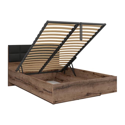 Lit Coffre 140x200 Avec Tête De Lit Rembourrée Noir, Sommier Et Rangement