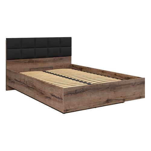 Lit Coffre 140x200 Avec Tête De Lit Rembourrée Noir, Sommier Et Rangement