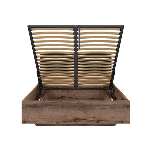 Lit Coffre 140x200 Avec Tête De Lit Rembourrée Noir, Sommier Et Rangement