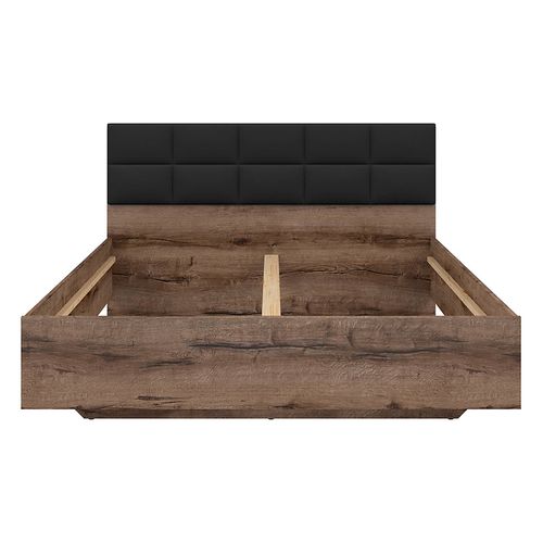 Lit Double 160x200 Avec Tête De Lit Rembourrée Noir ,coloris Chêne Marron Foncé