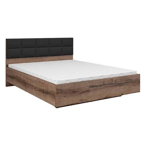 Lit Double 160x200 Avec Tête De Lit Rembourrée Noir ,coloris Chêne Marron Foncé