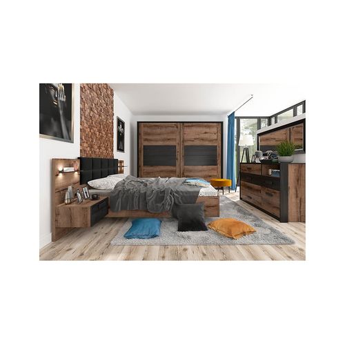Lit Coffre 160x200 Avec Tête De Lit Rembourrée Noir, Sommier Et Rangement