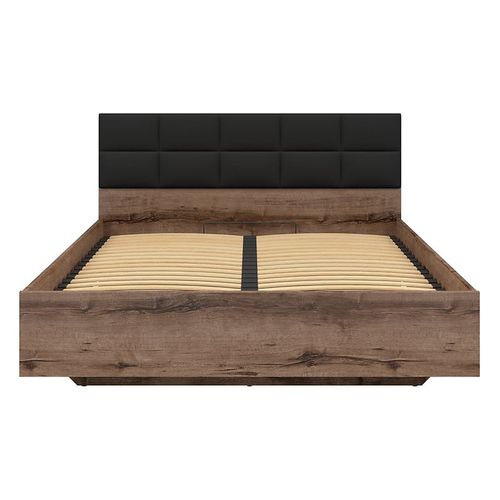 Lit Coffre 160x200 Avec Tête De Lit Rembourrée Noir, Sommier Et Rangement