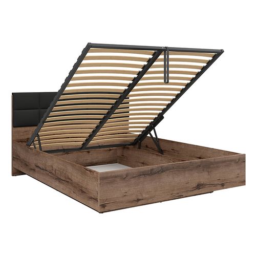 Lit Coffre 180x200 Avec Tête De Lit Rembourrée Noir, Sommier Et Rangement