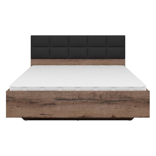 Lit Coffre 180x200 Avec Tête De Lit Rembourrée Noir, Sommier Et Rangement