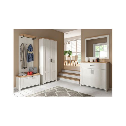 Commode à 2 Portes Et Un Tiroir, Coloris Blanc Pin Andersen/chêne Clair