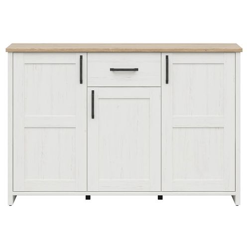 Commode Buffet à 3 Portes Et Un Tiroir, Coloris Blanc Pin Andersen/chêne Clair