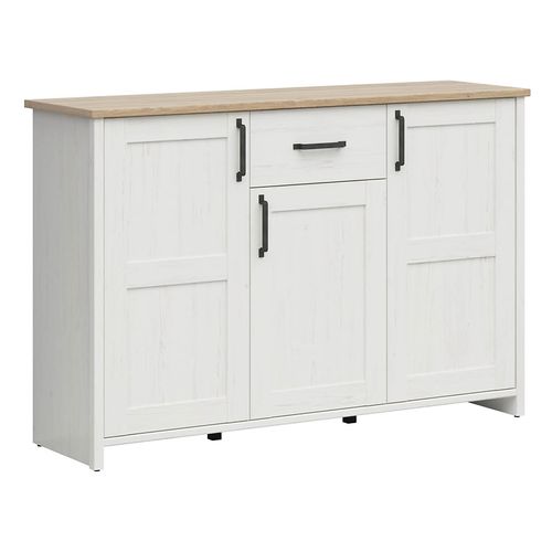 Commode Buffet à 3 Portes Et Un Tiroir, Coloris Blanc Pin Andersen/chêne Clair