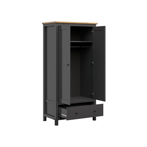Armoire Placard à 2 Portes Et 1 Tiroir, Coloris Gris Graphite/chêne Artisan