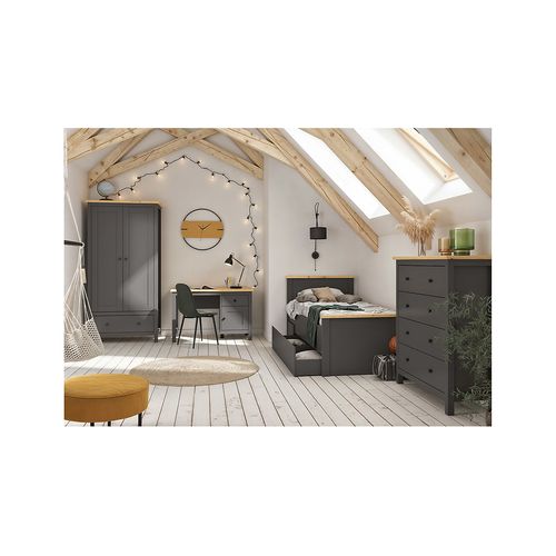 Armoire Placard à 2 Portes Et 1 Tiroir, Coloris Gris Graphite/chêne Artisan