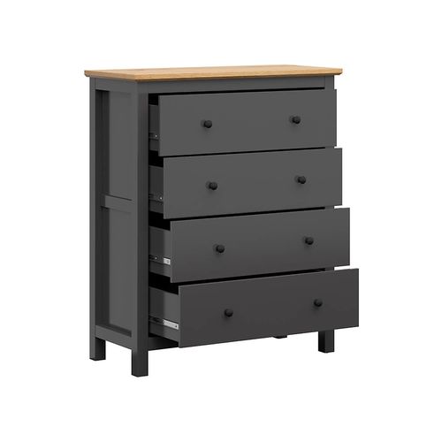 Commode Meuble De Rangement à 4 Tiroirs, Coloris Gris Graphite/chêne Artisan