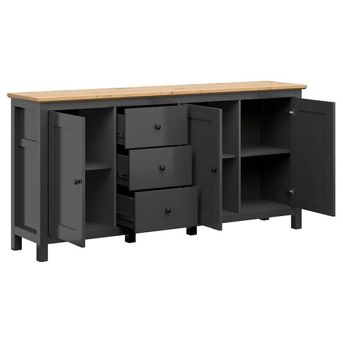 Commode Buffet à 3 Portes Et 3 Tiroirs, Coloris Gris Graphite/chêne Artisan