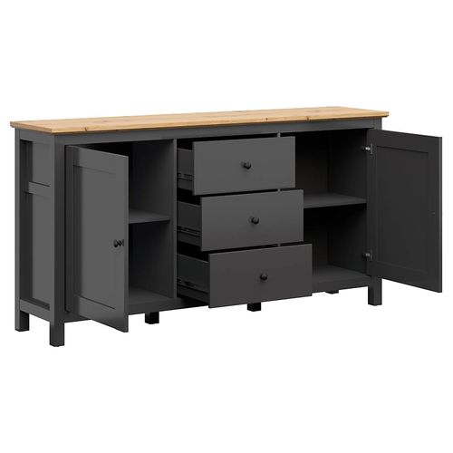 Commode Buffet à 2 Portes Et 3 Tiroirs, Coloris Gris Graphite/chêne Artisan