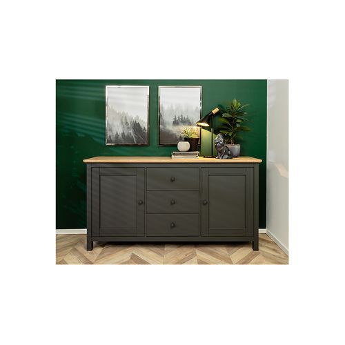 Commode Buffet à 2 Portes Et 3 Tiroirs, Coloris Gris Graphite/chêne Artisan