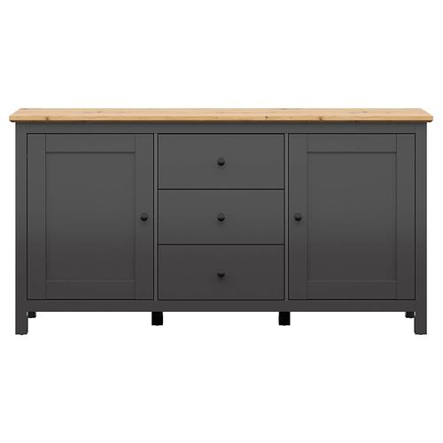 Commode Buffet à 2 Portes Et 3 Tiroirs, Coloris Gris Graphite/chêne Artisan