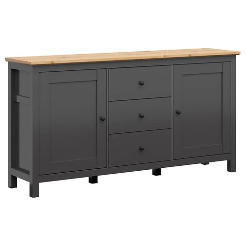 Commode Buffet à 2 Portes Et 3 Tiroirs, Coloris Gris Graphite/chêne Artisan