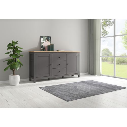 Commode Buffet à 2 Portes Et 3 Tiroirs, Coloris Gris Graphite/chêne Artisan