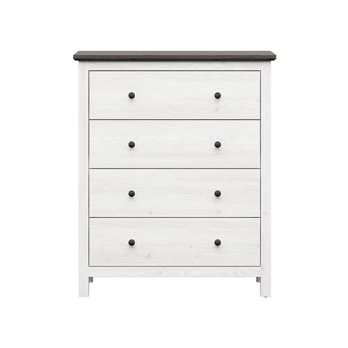 Commode Meuble De Rangement à 4 Tiroirs, Coloris Gris Mélèze Clair / Pin Larico
